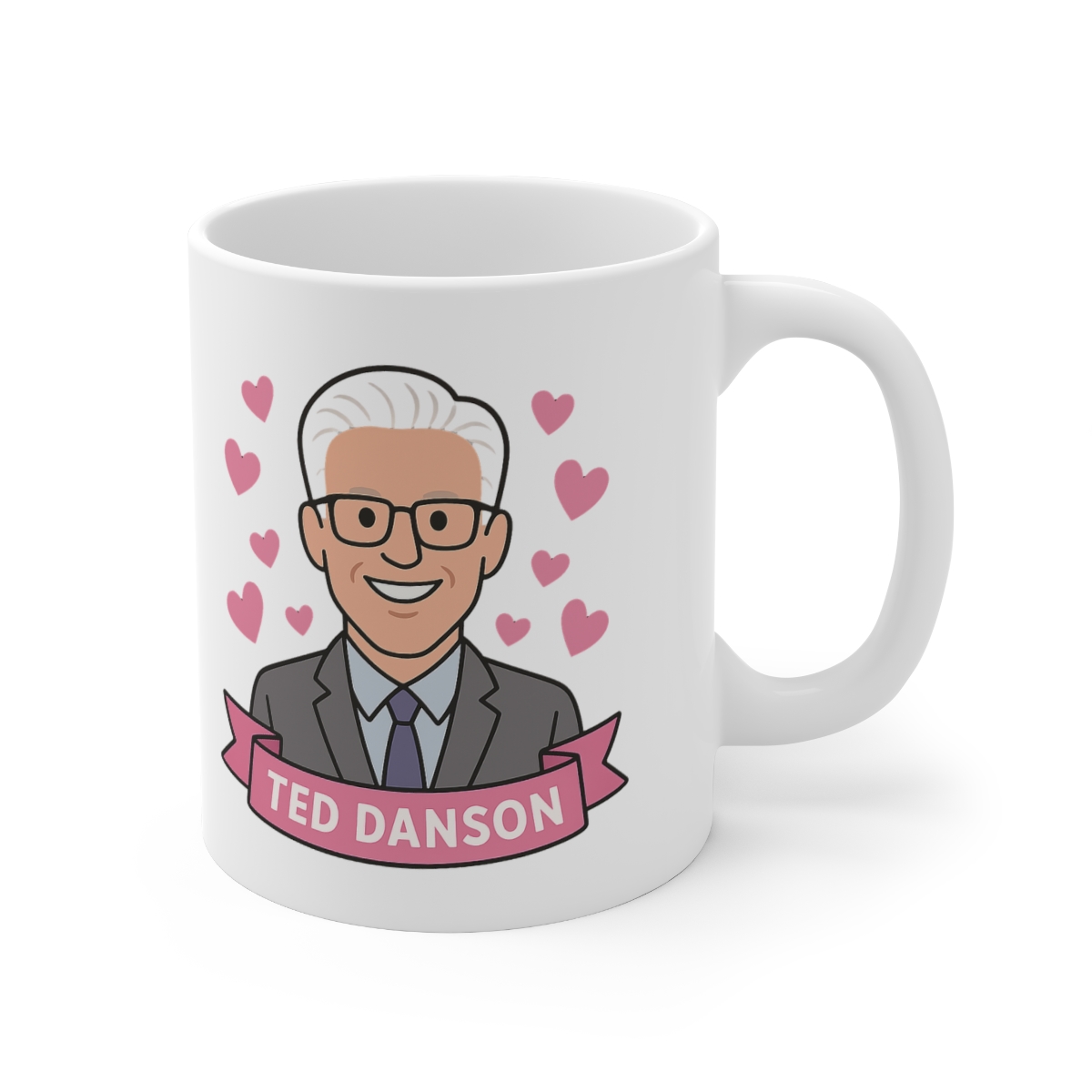 Ted Danson Cartoon Pink Hearts Ceramic Mug - Official mugs merchandise